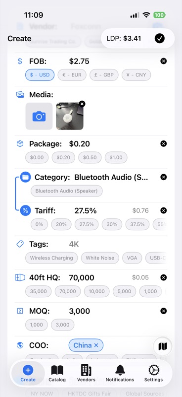 Create product screen
