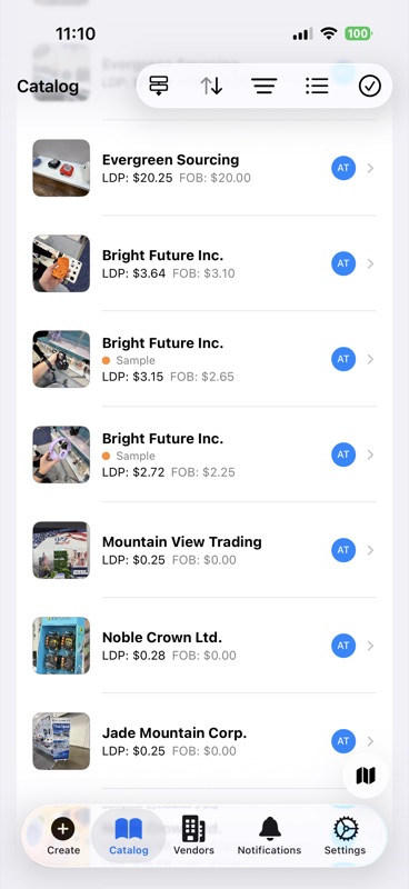 Catalog list view